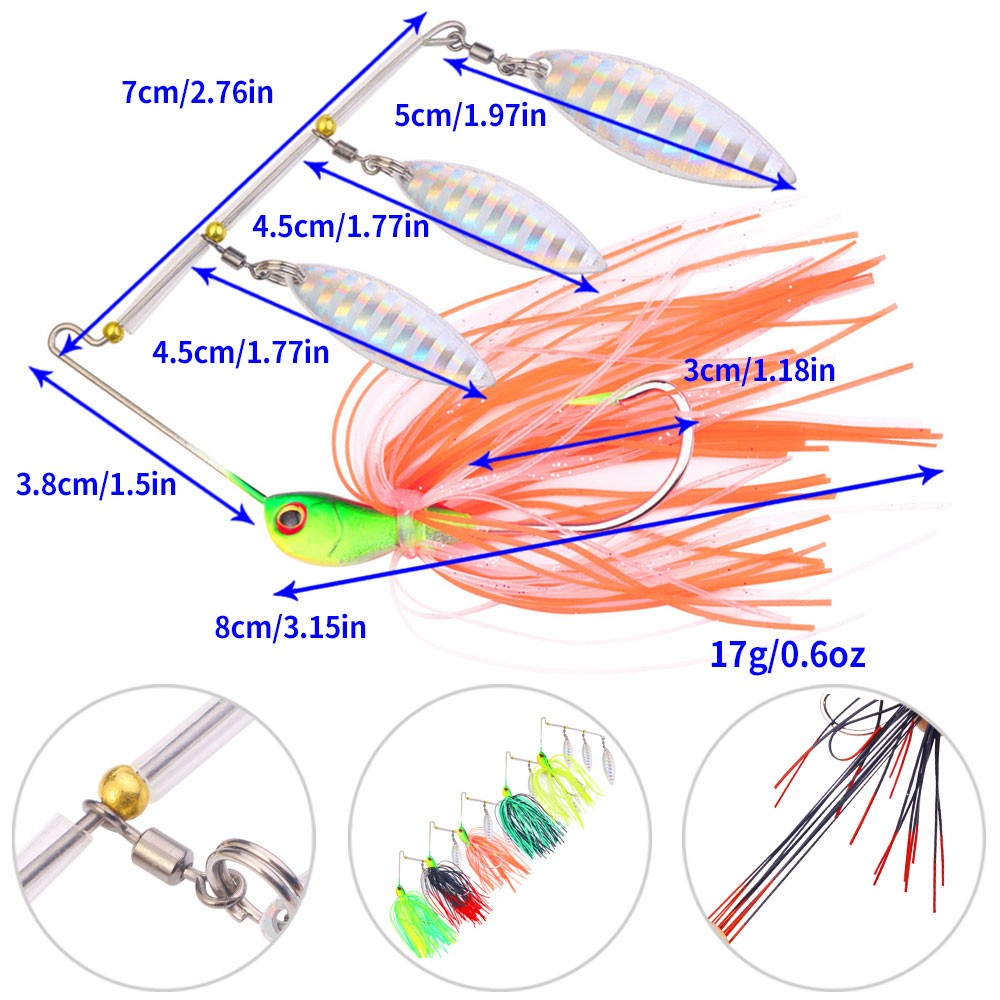 5PCS/Set Spinnerbait Fishing Lure Buzzbait 17g Blade Skirted Bait Spoon Tackle - Image 3