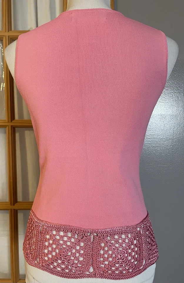 Camiseta sin mangas Y2K Joseph A años 90 para mujer talla L crochet rosa tejido tachuelas fiesta carrera Foto 4 de 4