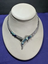 Navajo GNH Nusie Sterling Multi Stone Collar Necklace - Signed
