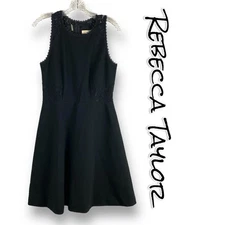 Rebecca Taylor Black Lace Accent Dress Fit and Flare Sleeveless Women’s Size 6