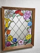 STAINED GLASS  MIRROR WITH FLOWER DESIGN READY 2 HANG COLLECTION WESTBOURNE BH4