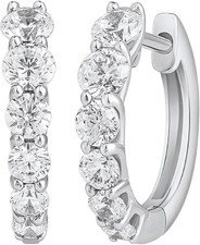 10K Yellow Gold Round Lab Grown Diamond Prong Set Graduation Huggie Earrings