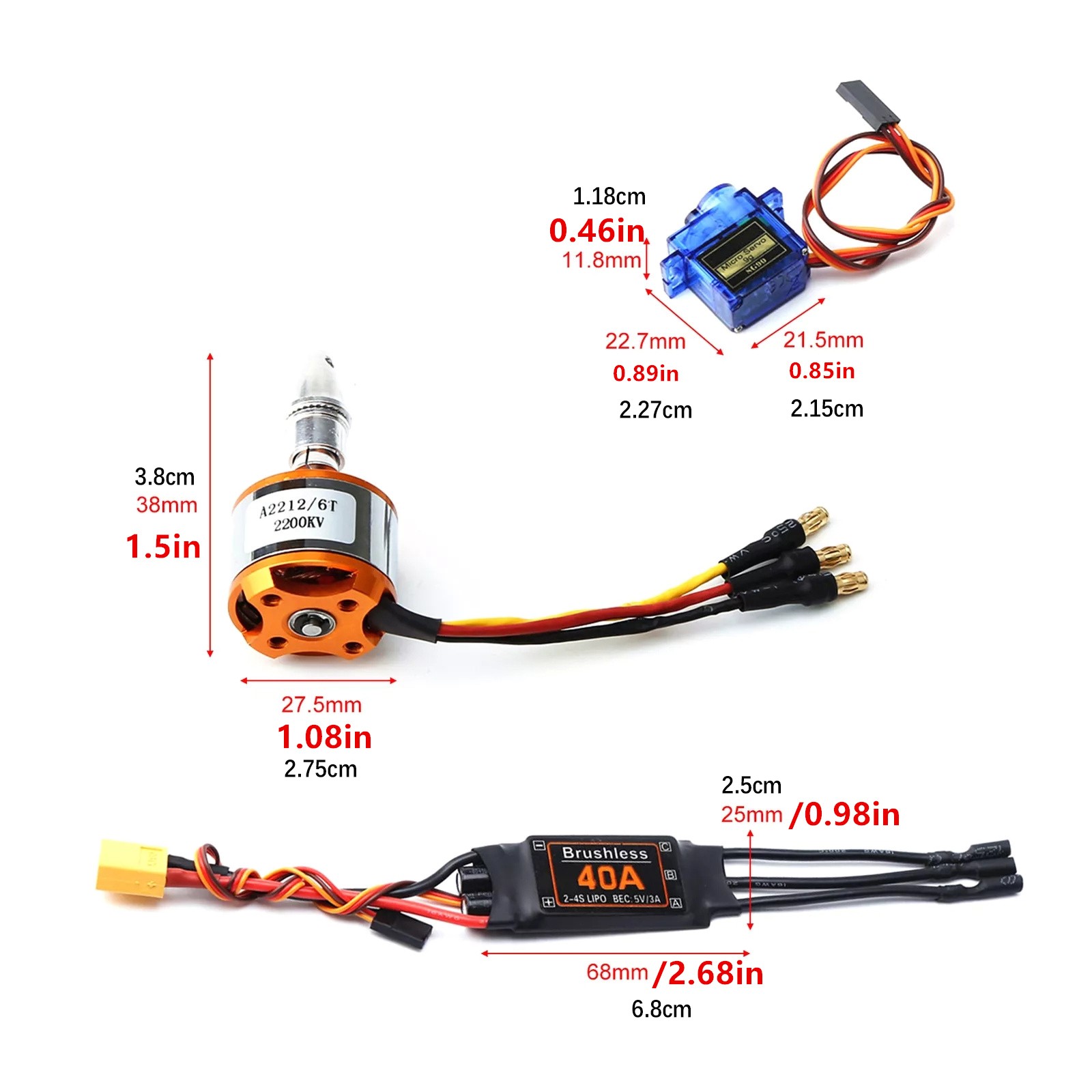 1set 2200KV Brushless Motor Kit W/Propeller&Micro Servo&ESC RC Plane Parts