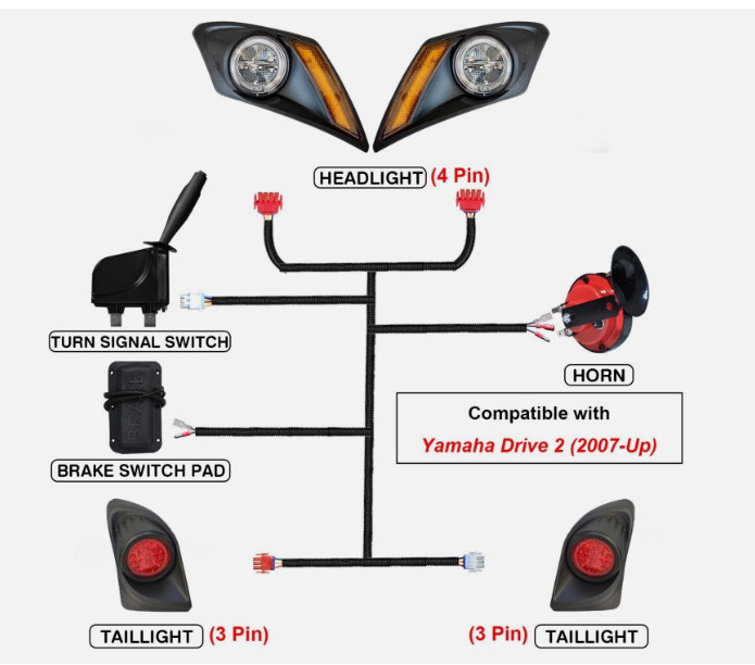Golf Cart Light Kit for Yamaha Drive 2, Deluxe Plus LED Headlight & Tail Light