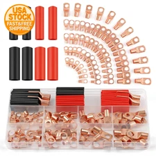 130Pcs Copper Wire Lugs AWG 2 4 6 8 10 12 Ring Terminals with Heat Shrink Tubing