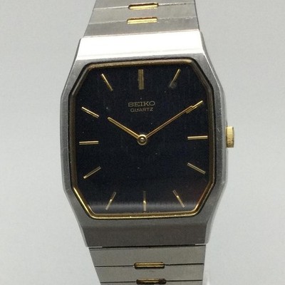 Vintage Seiko Mens Watch 28mm Black Dial Two Tone 7430-508 NOT