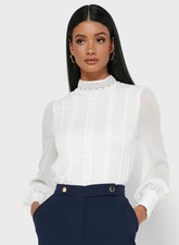Image of TED BAKER Vessar Lace Sheer Sleeve High Neck Blouse UK 8 NWOT