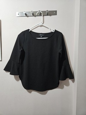 BCX Womens Ladies Black Top Blouse Shirt Bell Bottom Sleeve Size XS