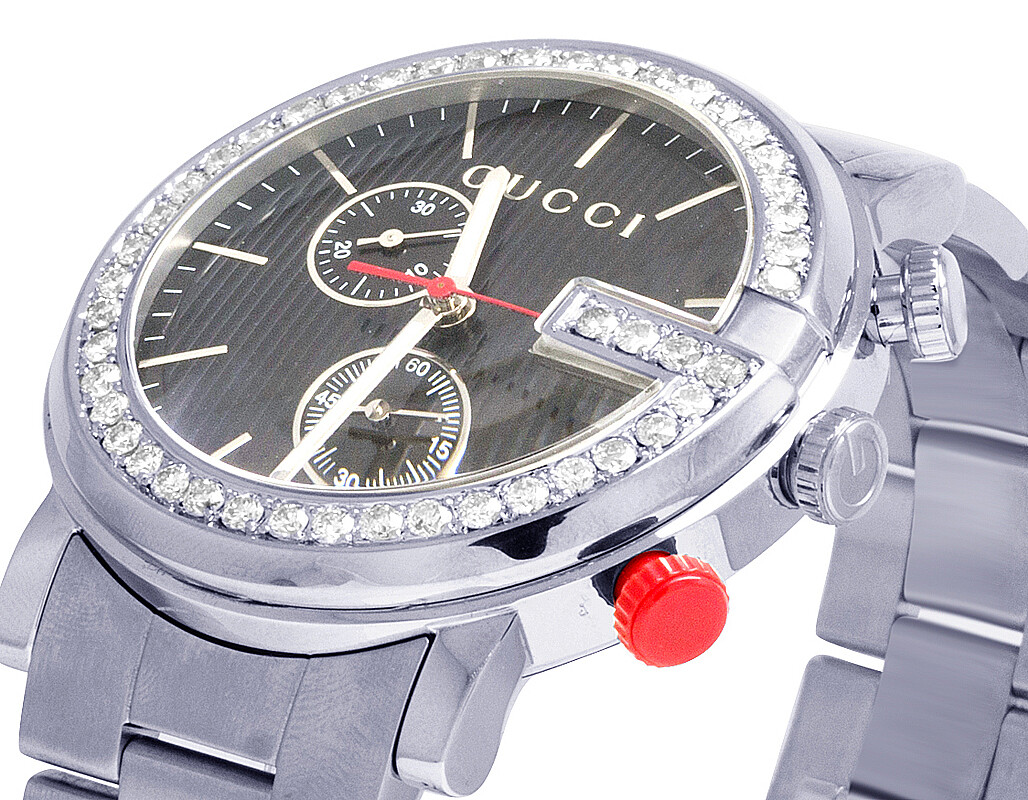 Mens Gucci 101 G-Chrono 44MM S.Steel Black Dial Diamond Watch
