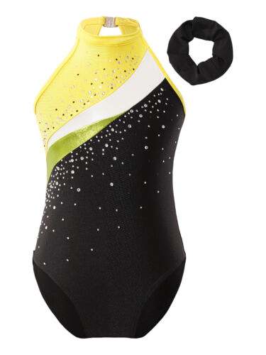 Gymnastic Leotard Kids Girls Shiny Tracksuit Bodysuit with Hair Band Ballerina - Picture 64 of 81