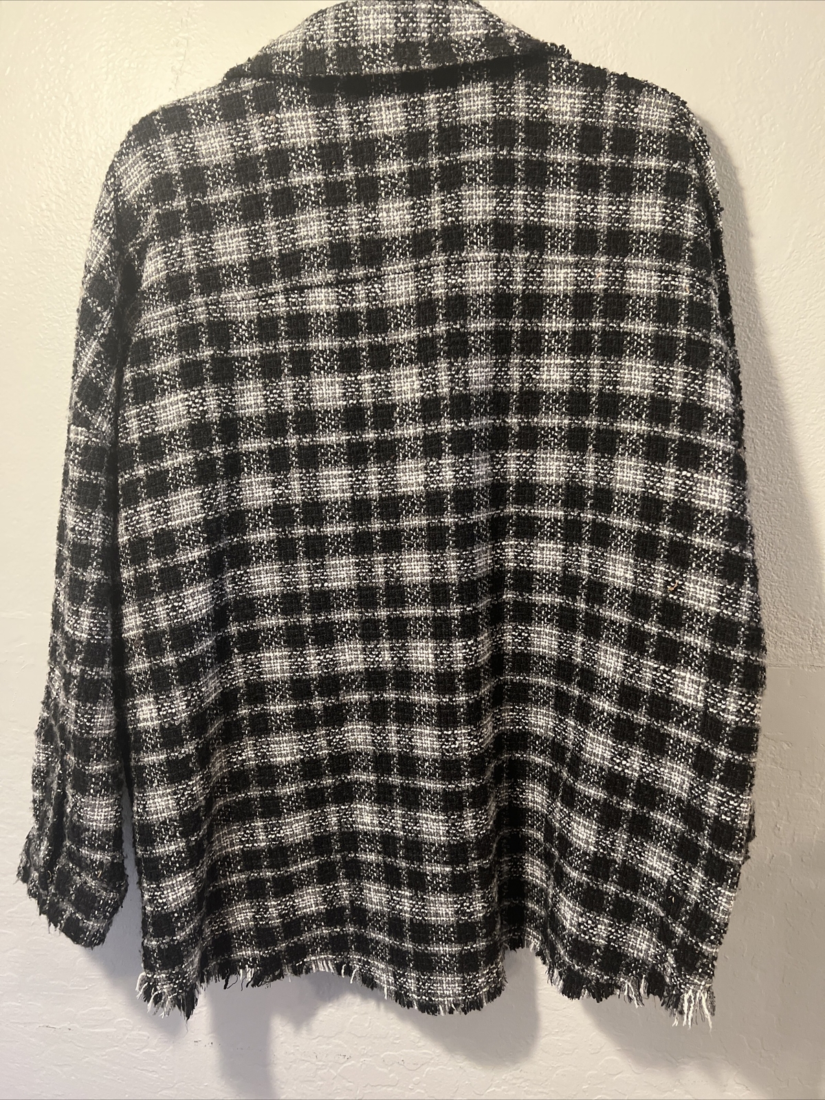 Zara Oversized Black Tweed Plaid Snap 