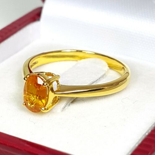 1.02 cts. Natural Thai Yellow Sapphire Ring Sterling Silver 925 Anniversary Ring - Picture 4 of 9
