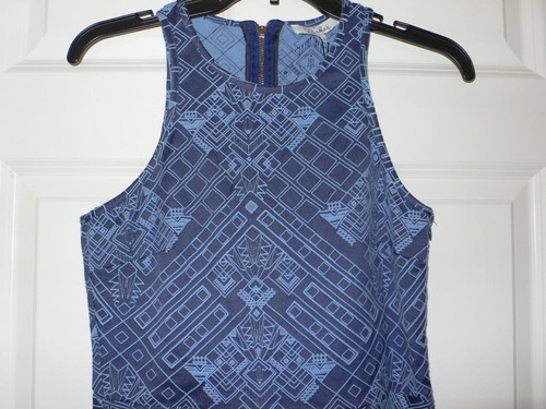 Parker Denim Blue Printed Hudson Racerback Cut Out S/L Dress $265 NWT S - Imagen 7 de 10