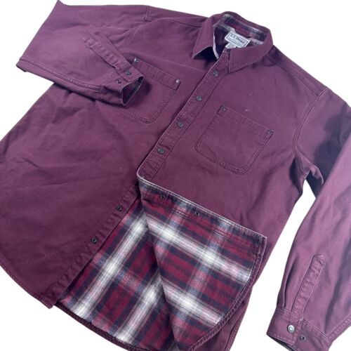 LL Bean Barn Coat Jacket Mens XL Flannel Lined Canvas Snap Barn 0YQ21 EUC