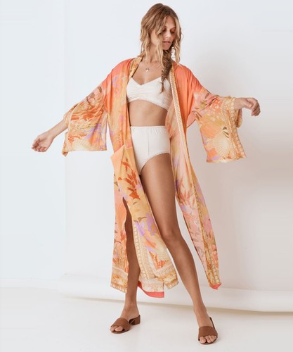 Spell & The Gypsy ~ MADISON Mermaid Coral Maxi Kimono Robe Duster M/L - Picture 2 of 15