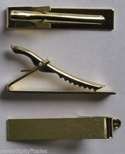 12 Gold Tone Metal Tie Bar Clip Findings ~ Flat Surface 1.6" long x .3" wide