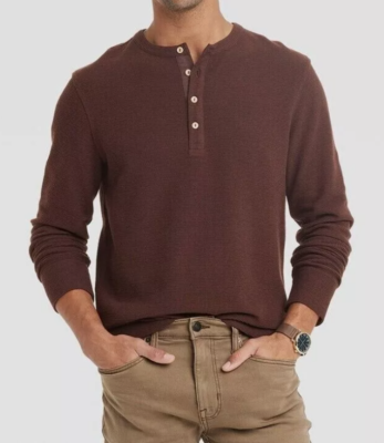 Men's Goodfellow \u0026 Co Thermal Ribbed Henley Long Sleeve Shirt - Brown -  Small | eBay