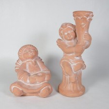 61PS SCULTURE PORTACANDELA PORTA CANDELA TERRACOTTA PUTTI PUTTINI ANGIOLETTI