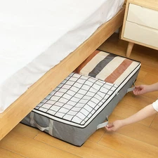 Flexible Zippered Under Bed Storage Dust Bag Underbed Clothes Hats Blankets Gray