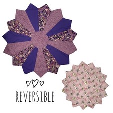 Vintage Reversible Quilted Table Topper Decor Purple Paisley Floral 30" x 30"