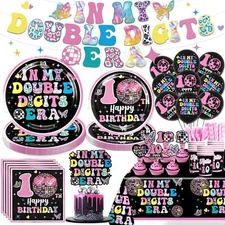 186pcs 10th Birthday Decorations for Girl Thickened Double Digit Plates Exqui...