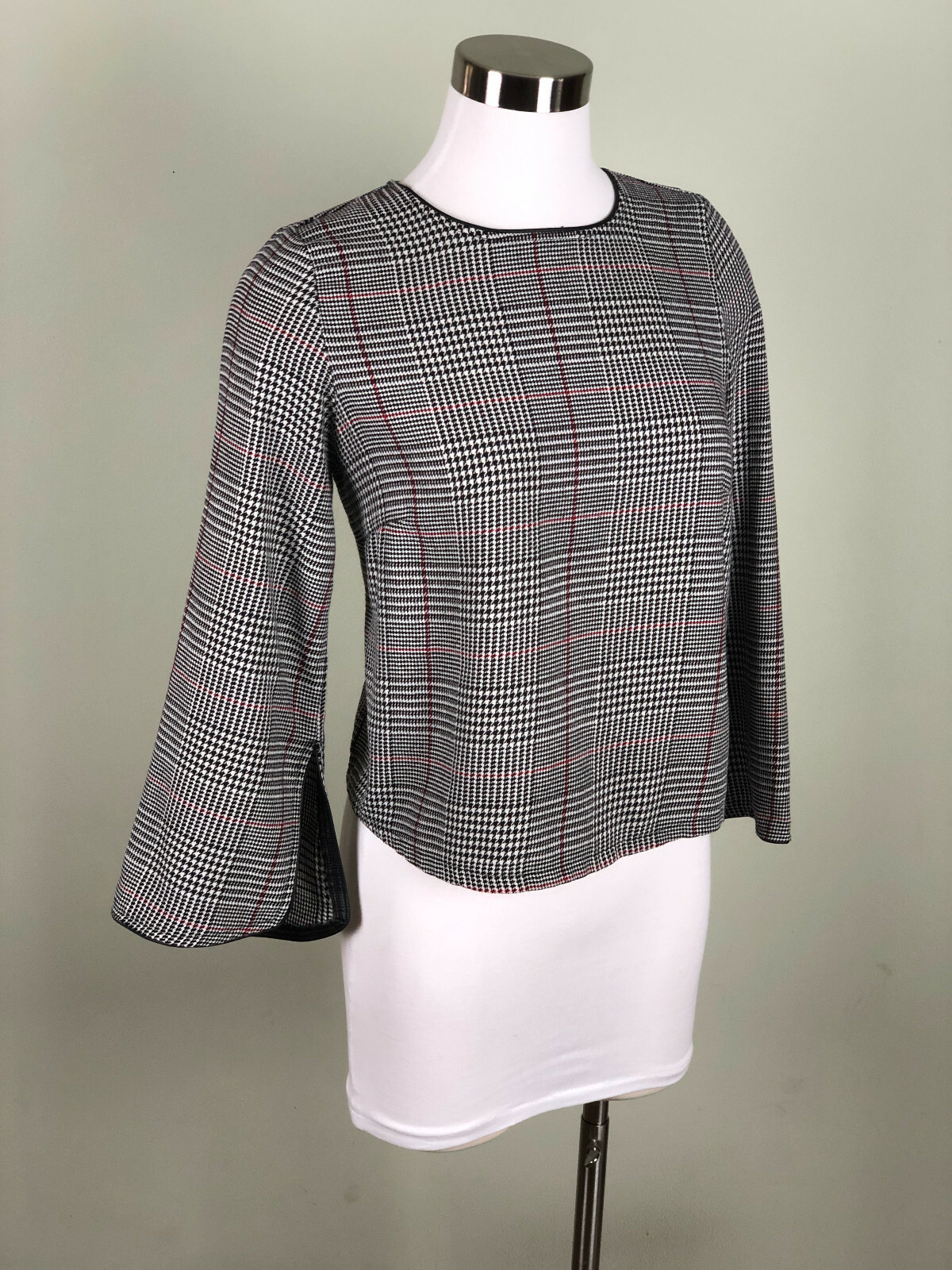 Zara Basic Collection Houndstooth Plaid Zip Blous… - image 1