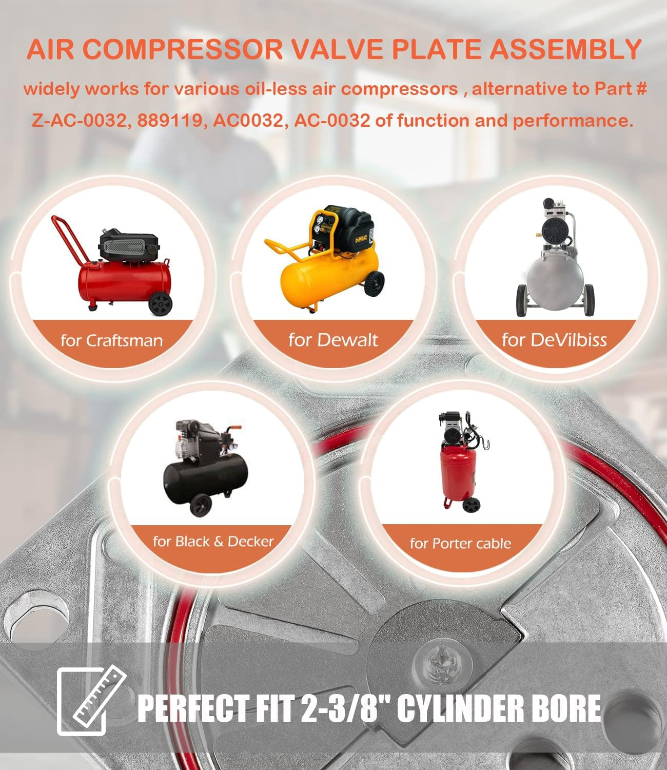 ZAC0032 Compressor Valve Plate Assembly Kit Fit for Craftsman, Dewalt, Porter Ca