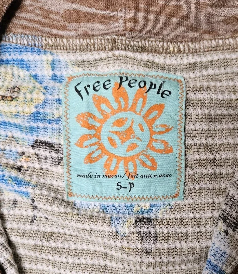 Sudadera con Capucha De Colección Free People Tejido Waffle Cremallera Y2K Floral Casa de Campo Core Talla Pequeña Foto 2 de 3