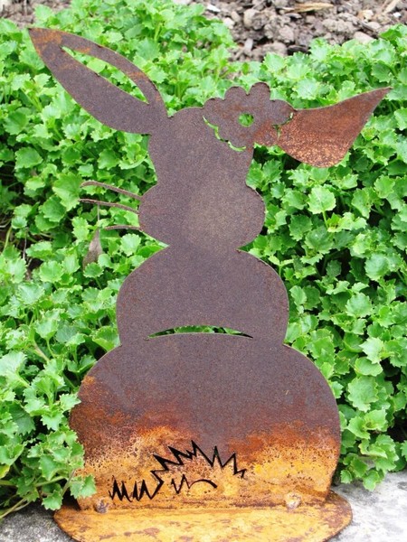 Edelrost Hase Flower Power Osterhase Osterdeko Ostern Deko Hase Gartendeko Metal-image