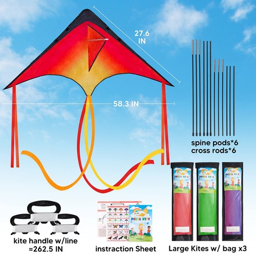 Syncfun 3 Packungen Large Delta Kite Easy to Fly Riesige Drachen Stranddrachen für Kinder - Bild 7 von 7
