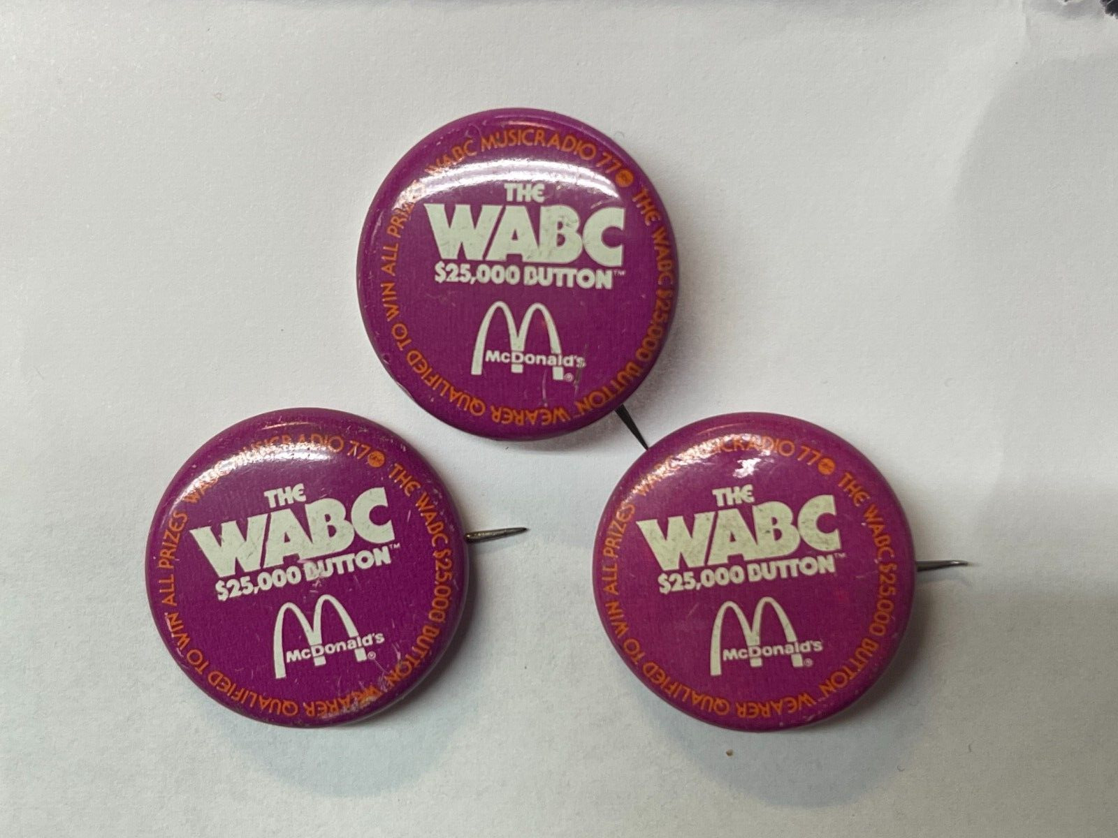 3-  Vintage 1970s WABC Music Radio  $25,000 Button Pin McDonalds