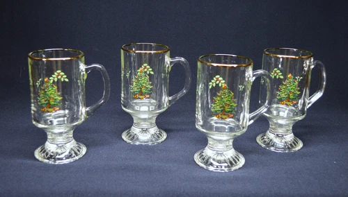 SPODE Christmas Tree Irish Coffee Mugs w/ Gold Trim -