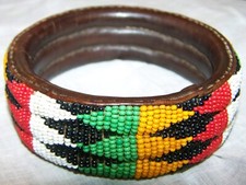 BEADED LEATHER AFRICAN BRACELET