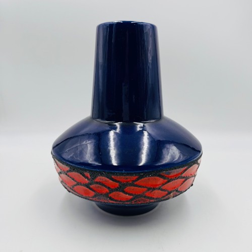 Scheurich Fat Lava Vase 407-25 Handled Jug Cobalt Blue Orange MCM W. Germany EUC - Picture 4 of 13