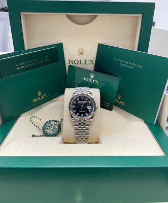 Rolex 2022 Stainless Steel Datejust 36mm 126234 Fluted Bezel Black Diamond Dial 