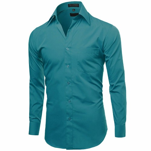 Herren Knopfleiste formelles Kleid Shirt Langarm einfarbig normale Passform - Bild 69 von 82