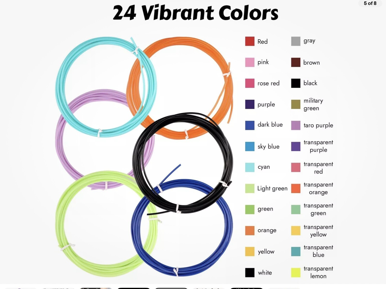 24 Colors 1.75 mm 3D Pen Filament Refills PLA 3D Printer Pen Filament 5 Packs