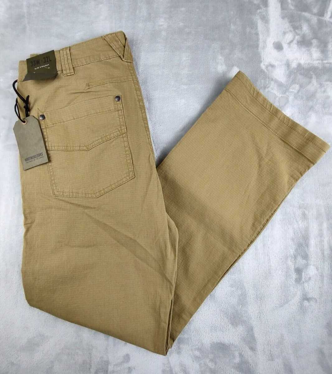 Brothers/Sons Pants 33W x 32L Men's Slim Straight Beige/Khaki