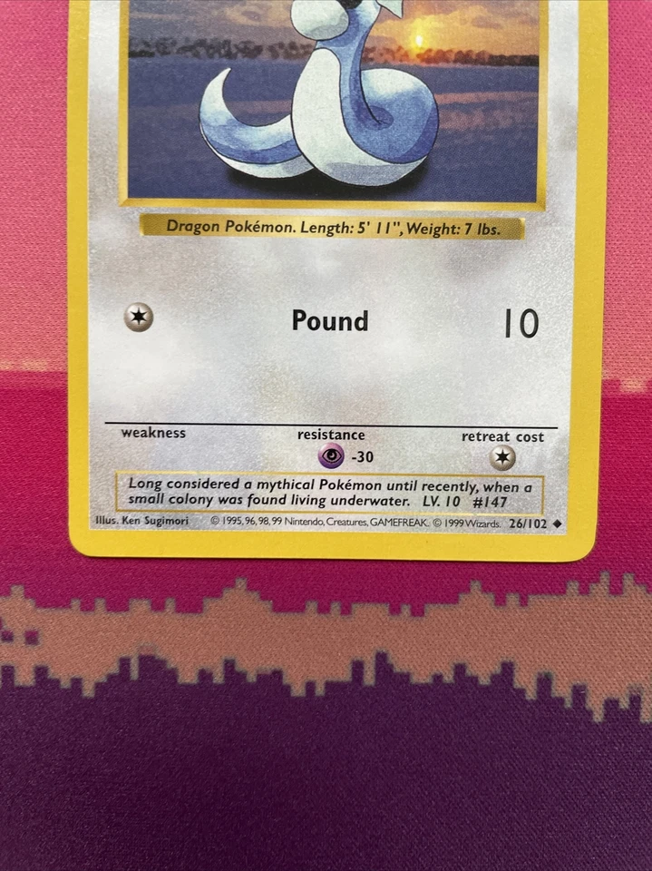 Pokemon Card Dratini Shadowless Base Set Uncommon 26/102 Near Mint - Image 3 of 4
