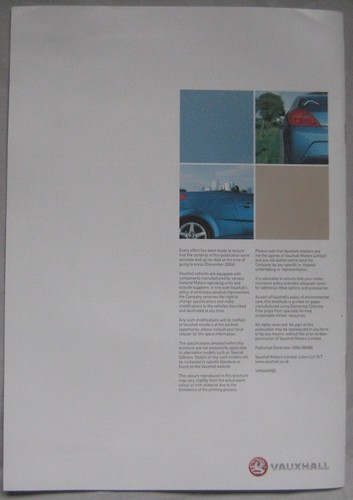2005 Vauxhall Tigra Models Brochure Edition 1 Publication Number. VM0404982 - Picture 3 of 3