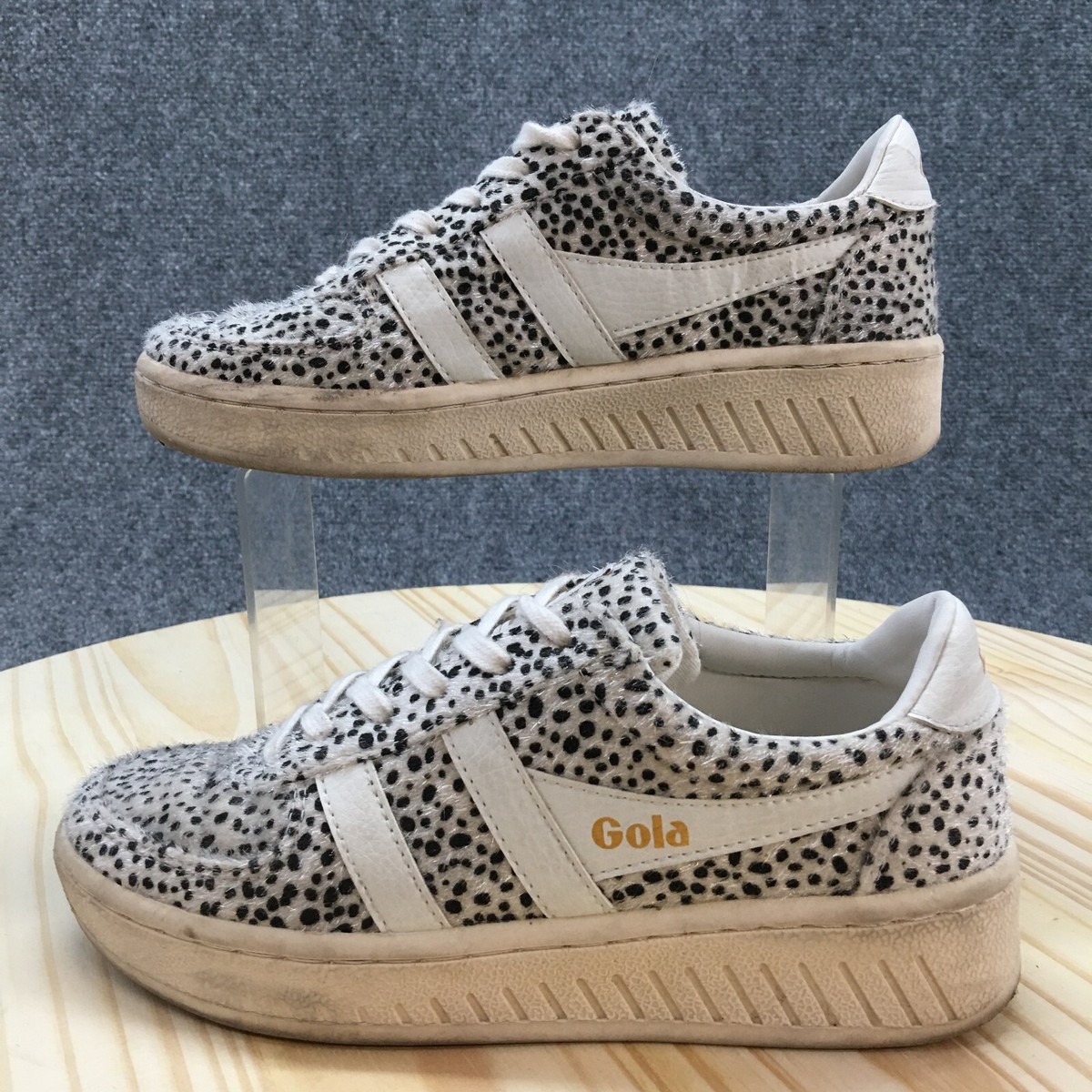 Gola Shoes Womens Grandslam Cheetah Platform Sneakers White Black Lace Up