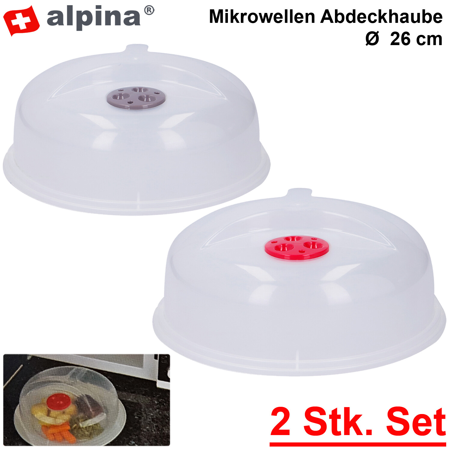 Mikrowellen Spritzschutz Abdeckhaube - Transparent Mit Dampfentlüftung 23cm (Rosa)