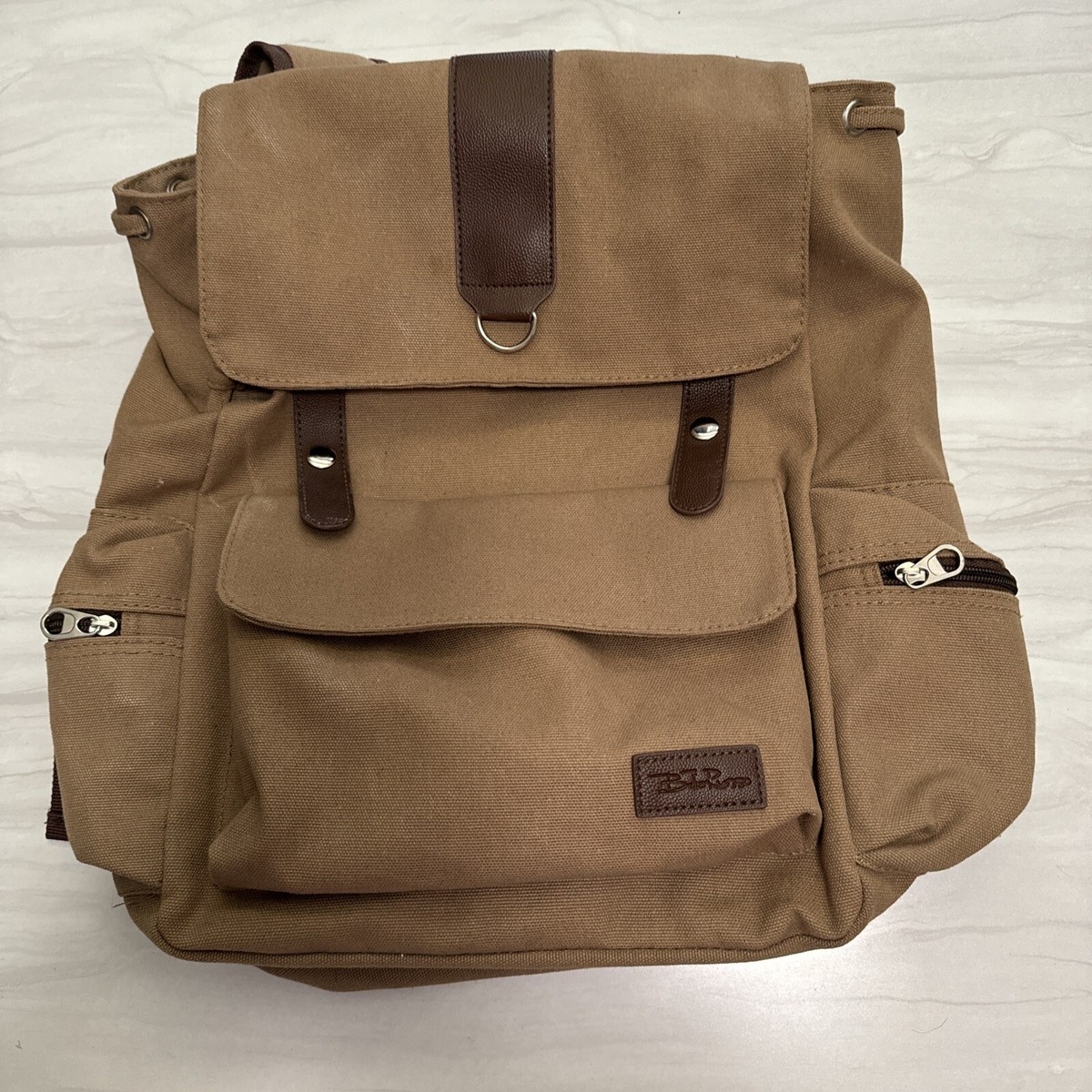 Bella Russo Tan Brown Nylon Drawstring Backpack Bella Russo Backpack Unisex Khaki Canvas, Drawstring  main image 3