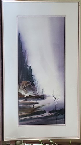 Aquarell Gemälde von de l 'Aigle Munds - Misty Mountain Lakeside - Bild 1 von 3