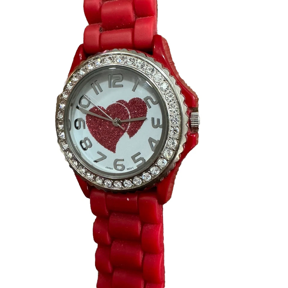Reloj Geneva 6886 Corazones Brillo Rojo Necesita Batería! Foto 2 de 4