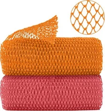 2 Pieces Authentic African Net Sponge, Long Nylon Exfoliating Pink, Orange 