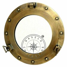 12"Antique Brass Porthole Maritime Nautical Ship Wall Window Mirror Decorative