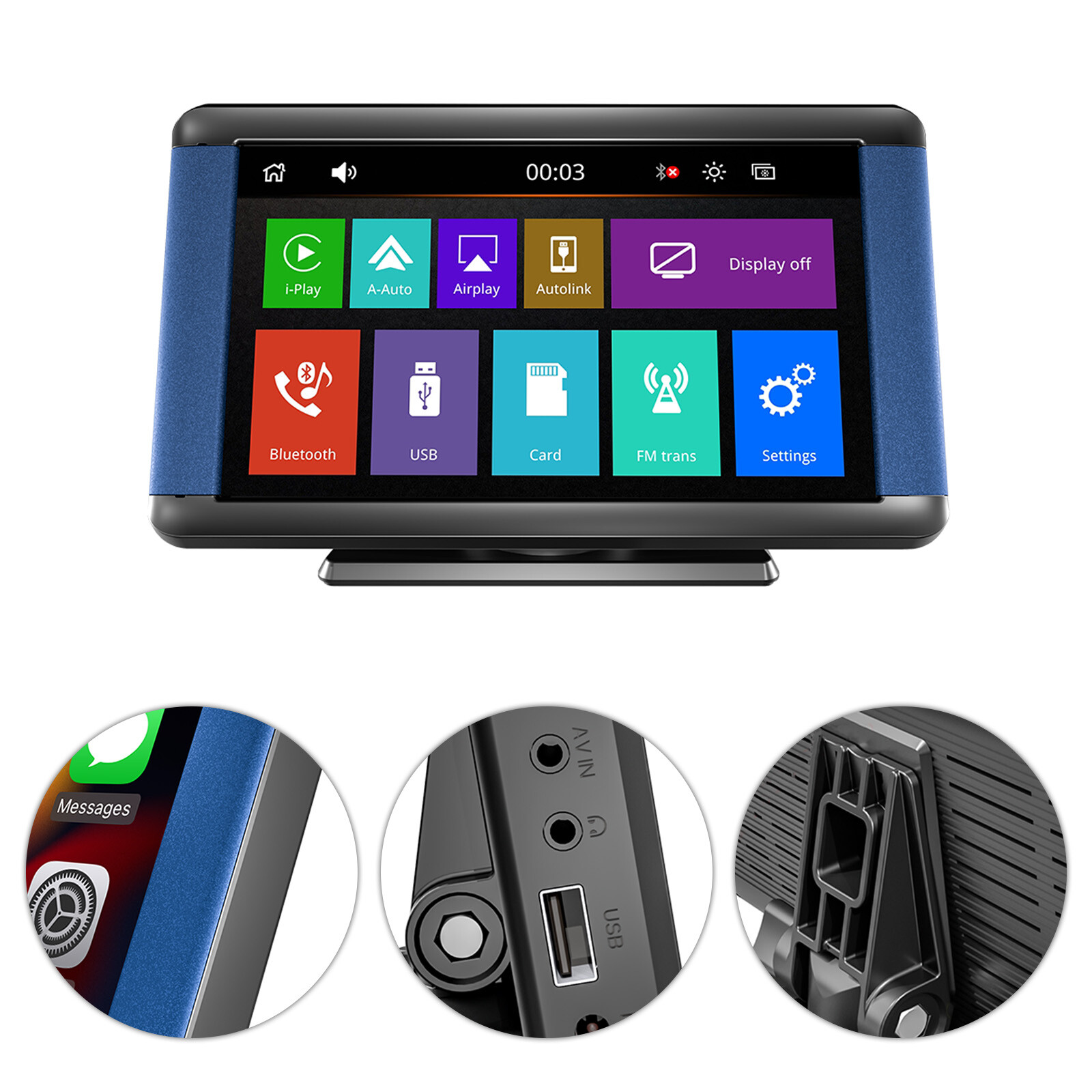 7" Portable Bluetooth Stereo Radio FM Car MP5 Player Monitor + 4 LED Camera