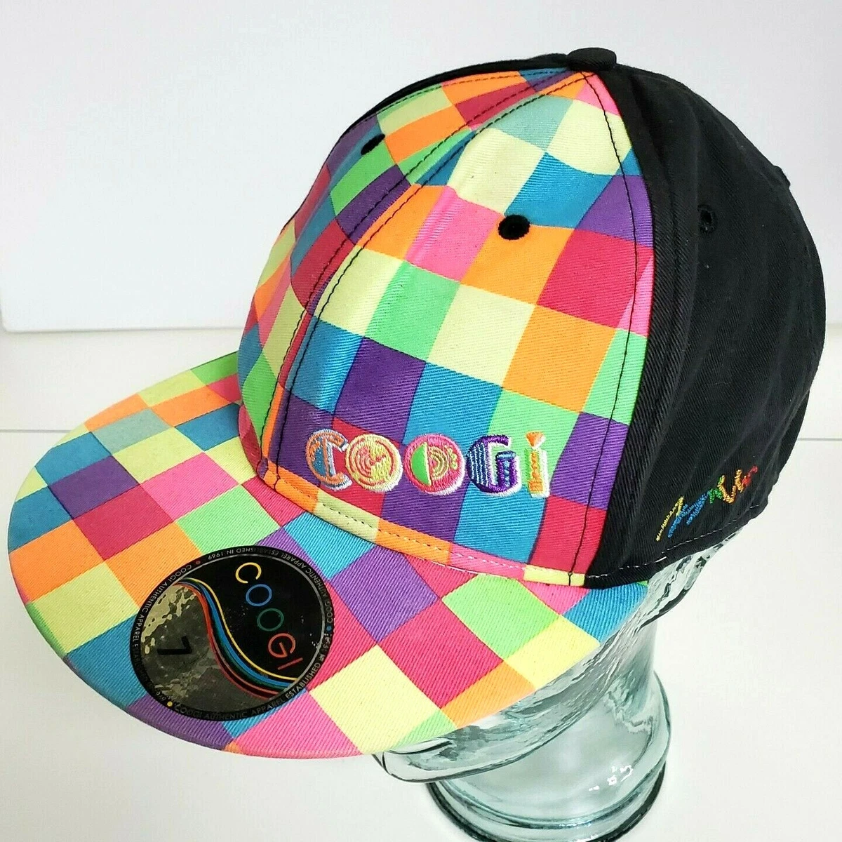 COOGI Australia Size 7.25 Black Rainbow Check Fitted Baseball Hat