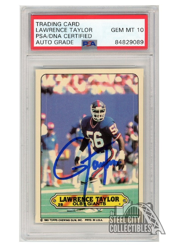 Lawrence Taylor 1983 Topps Stickers Autograph Card #28 PSA/DNA 10